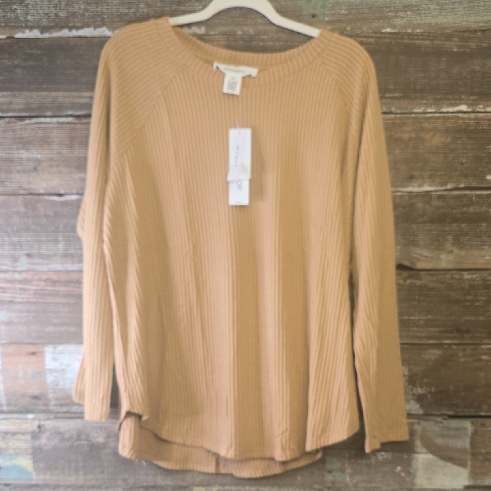 Workshop Women's Tan Ribbed Top, Size 2X, NWT
